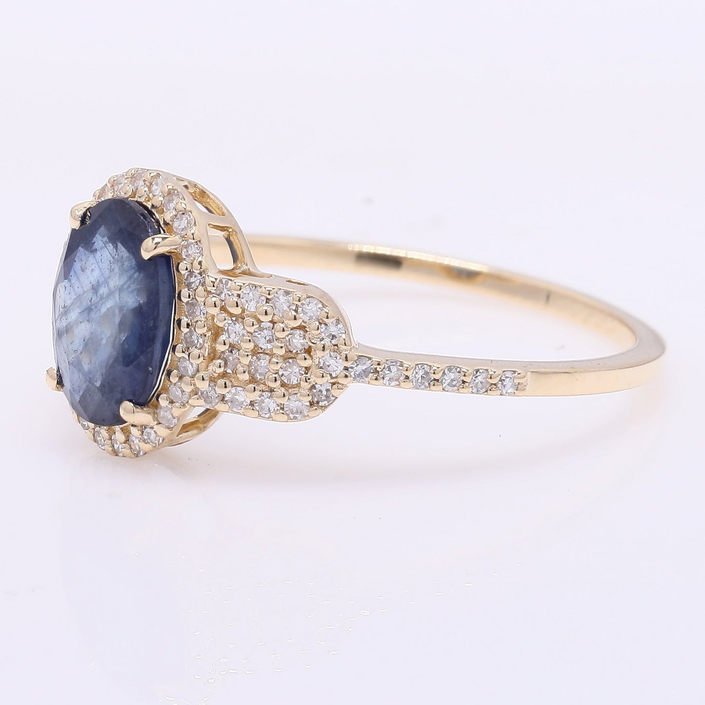1.53 Ct Oval Mixed Cut Natural Sapphire 14K Gold Ring