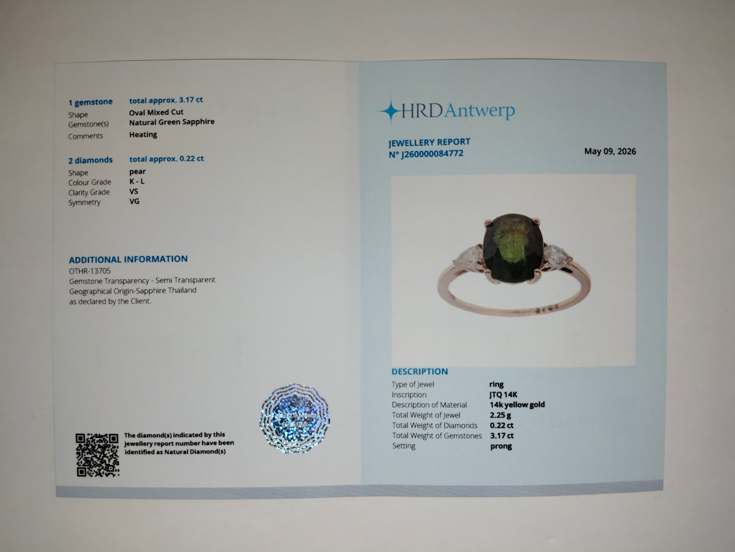 1.57 Ct Oval Mixed Cut Natural Green Sapphire 14K Gold Ring