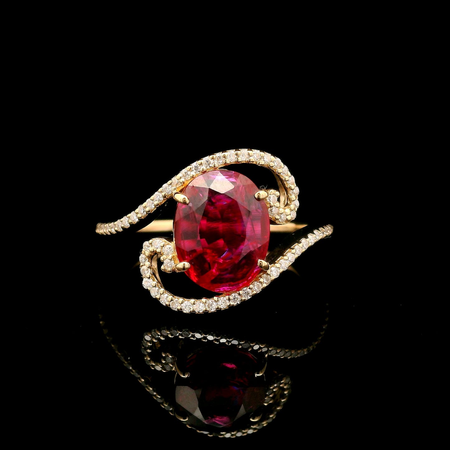 2.53 Ct Oval Mixed Cut Lab Grown Ruby 14K Gold Ring