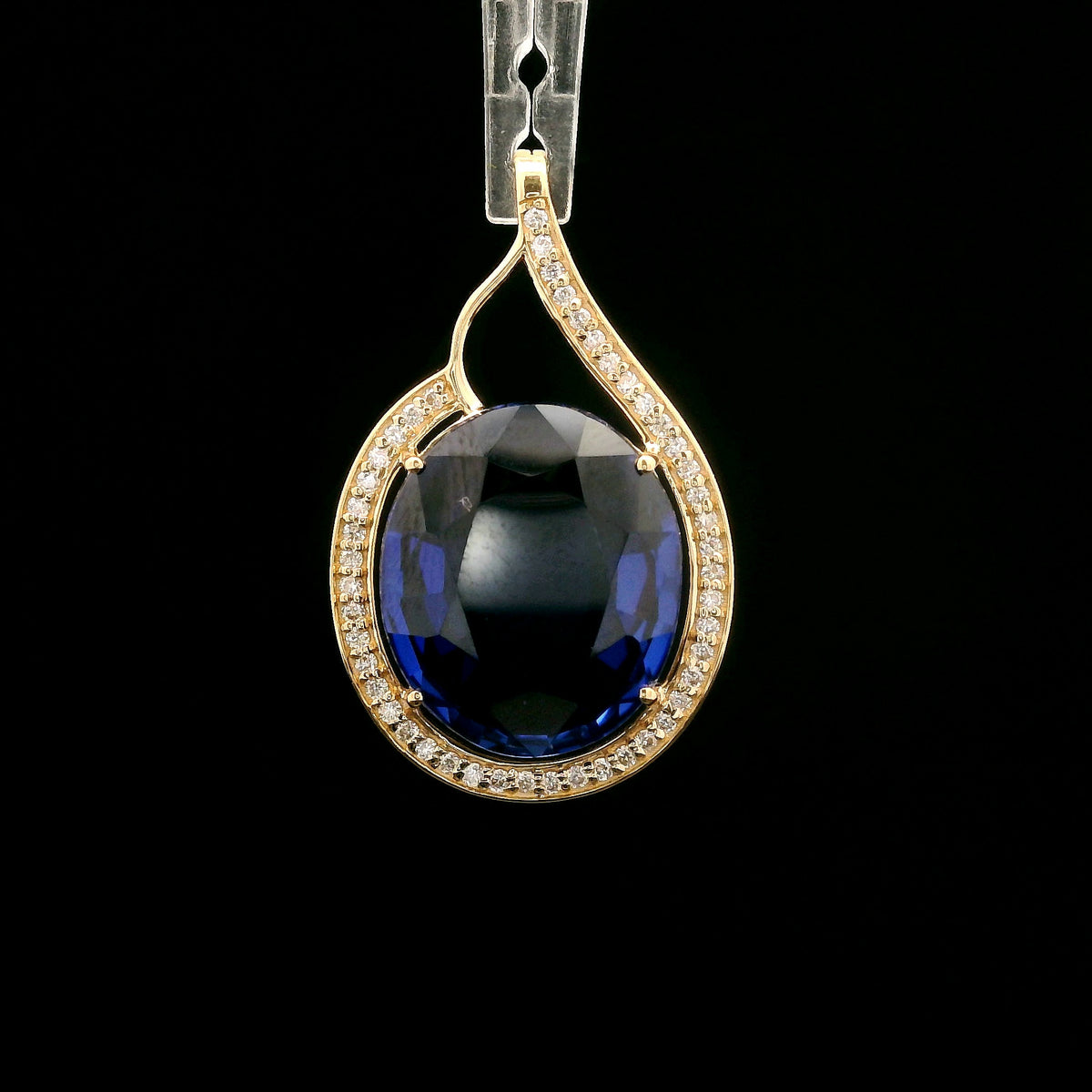 8.94 Ct Oval Mixed Cut Lab Grown Sapphire 14K Gold Pendant