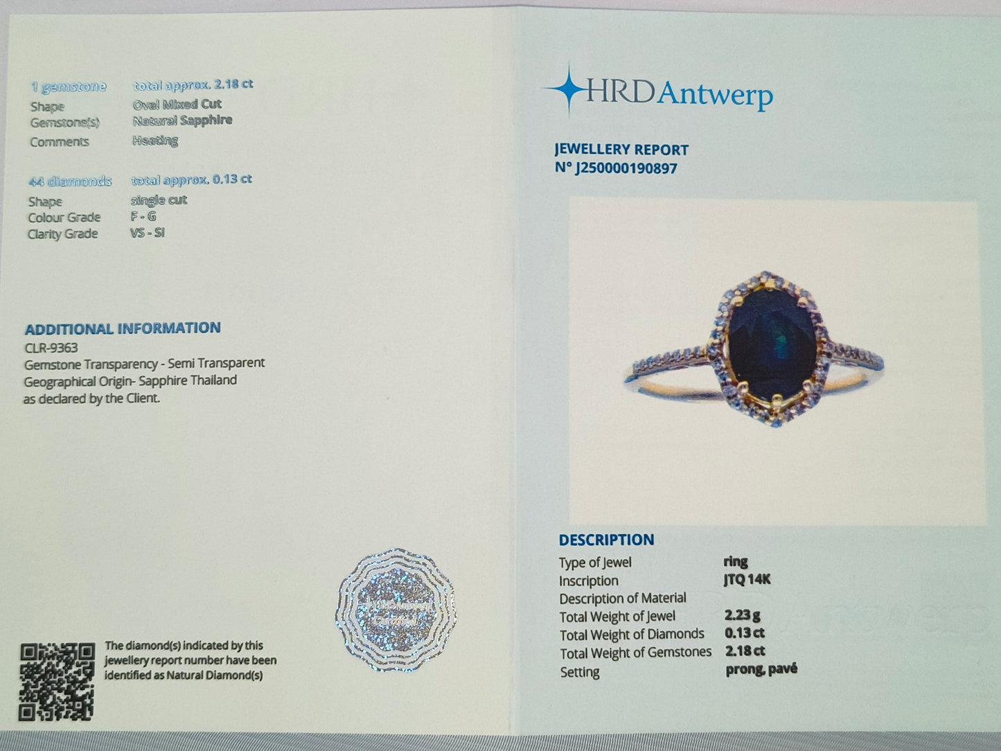 2.31 Ct Oval Mixed Cut Natural Sapphire 14K Gold Ring