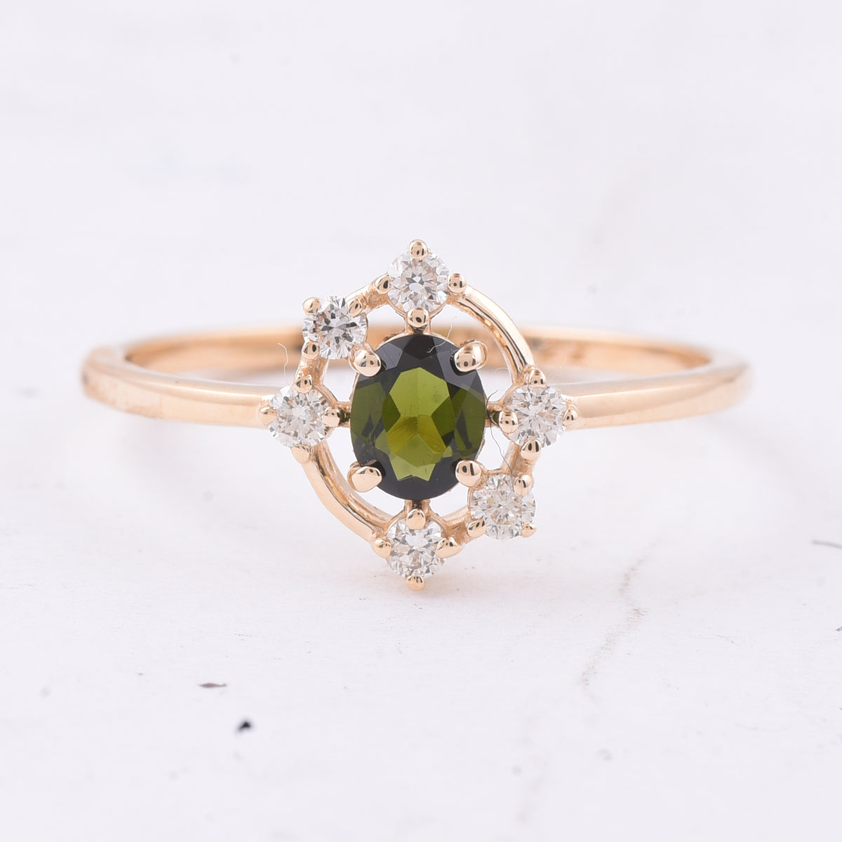 0.44 Ct Oval Natural Green Tourmaline 14K Gold Ring