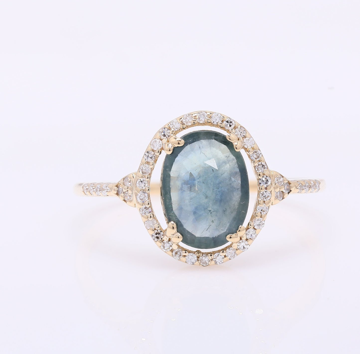 1.57 Ct Oval Mixed Cut Natural Sapphire 14K Gold Ring
