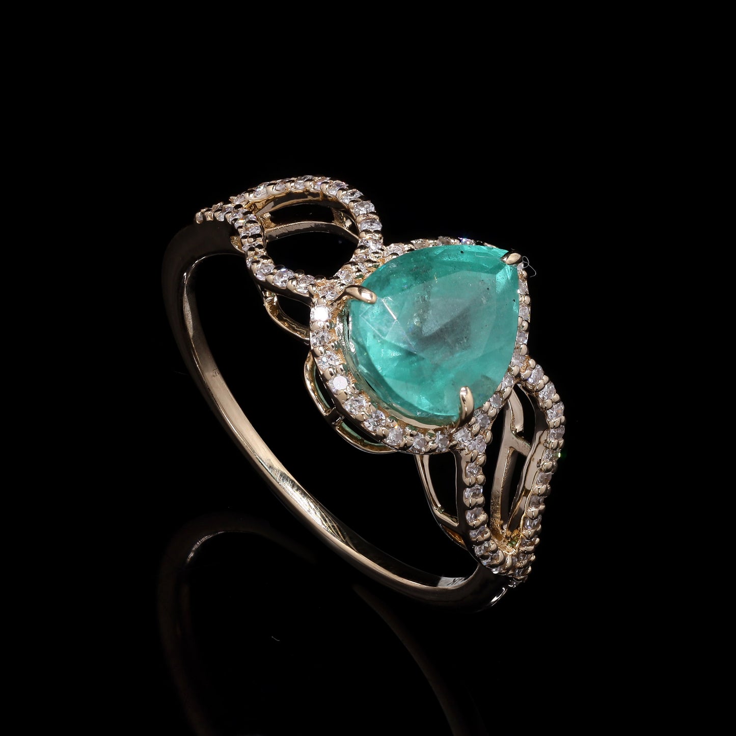 2.13 Ct Pear Mixed Cut Natural Emerald 14K Gold Ring