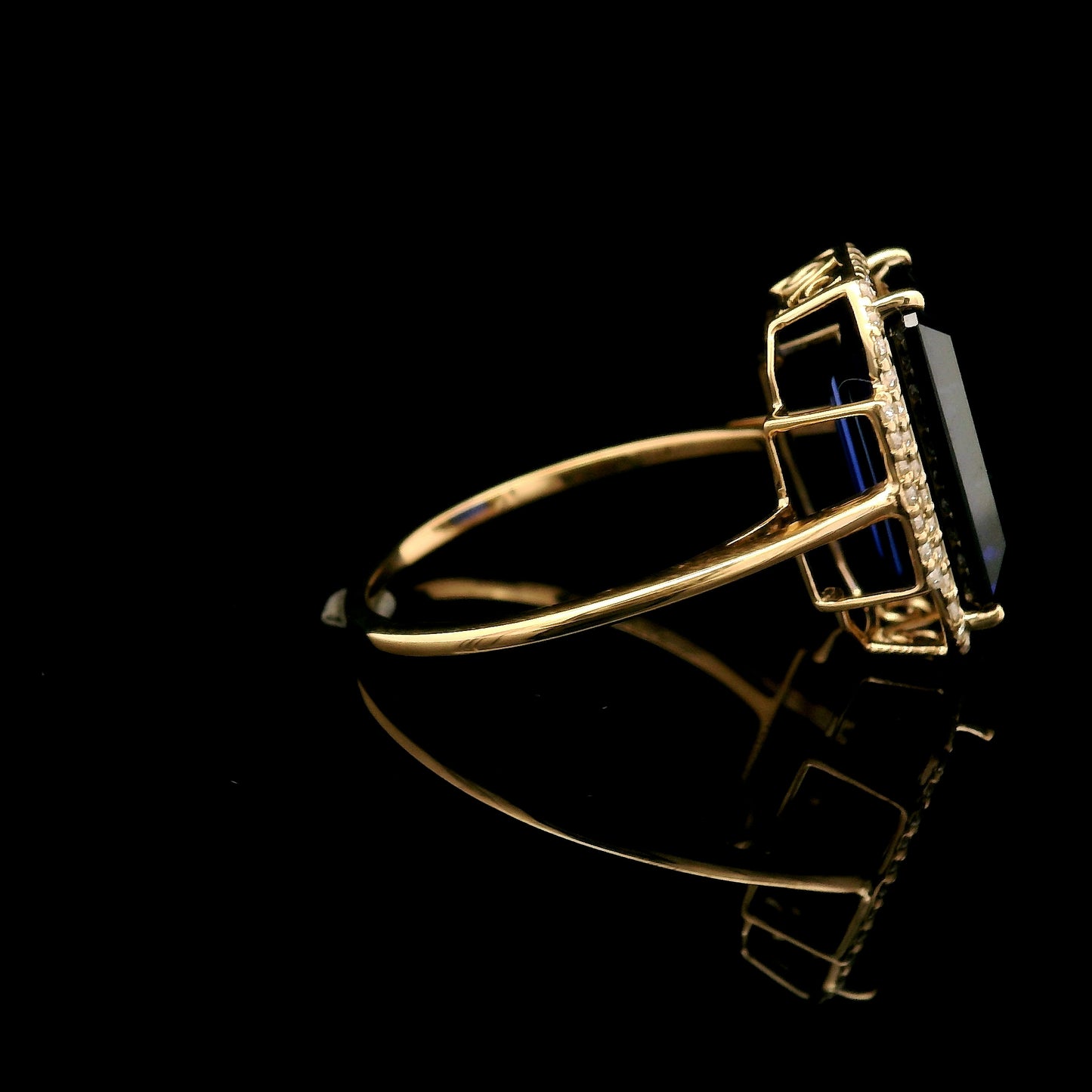 6.24 Ct Emerald Cut Lab Grown Sapphire 14K Gold Ring