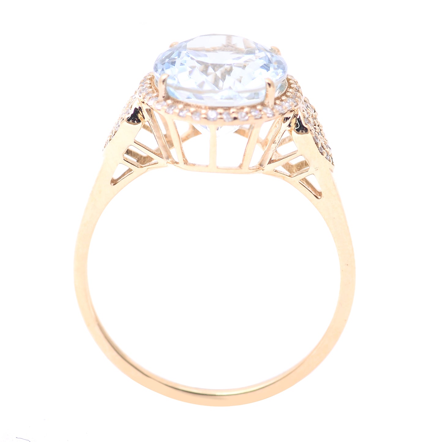 4.12 Ct Oval Mixed Cut Natural Aquamarine 14K Gold Ring