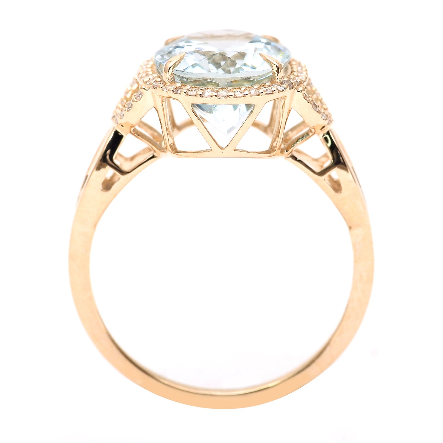 3.57 Ct Oval Mixed Cut Natural Aquamarine 14K Gold Ring