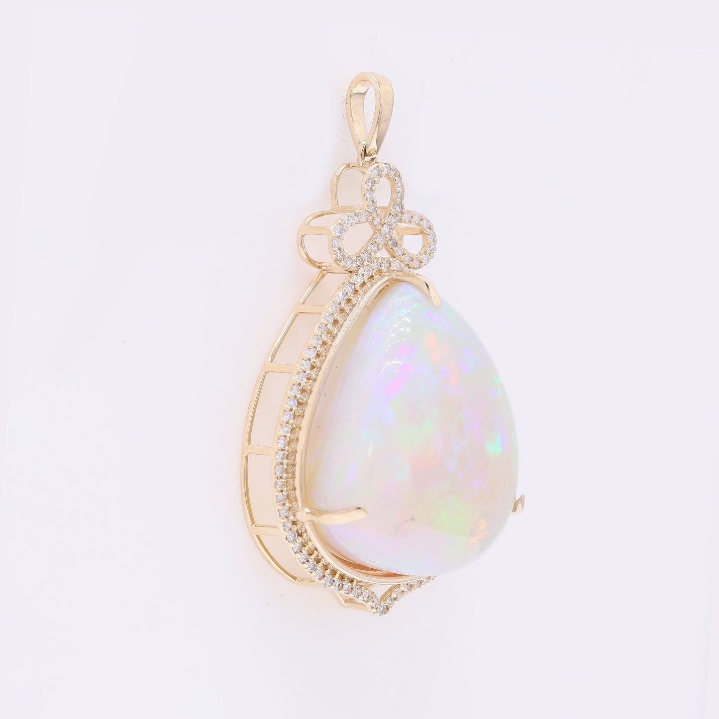 26.27 Ct Pear Cabochon Natural Opal 14K Gold Pendant