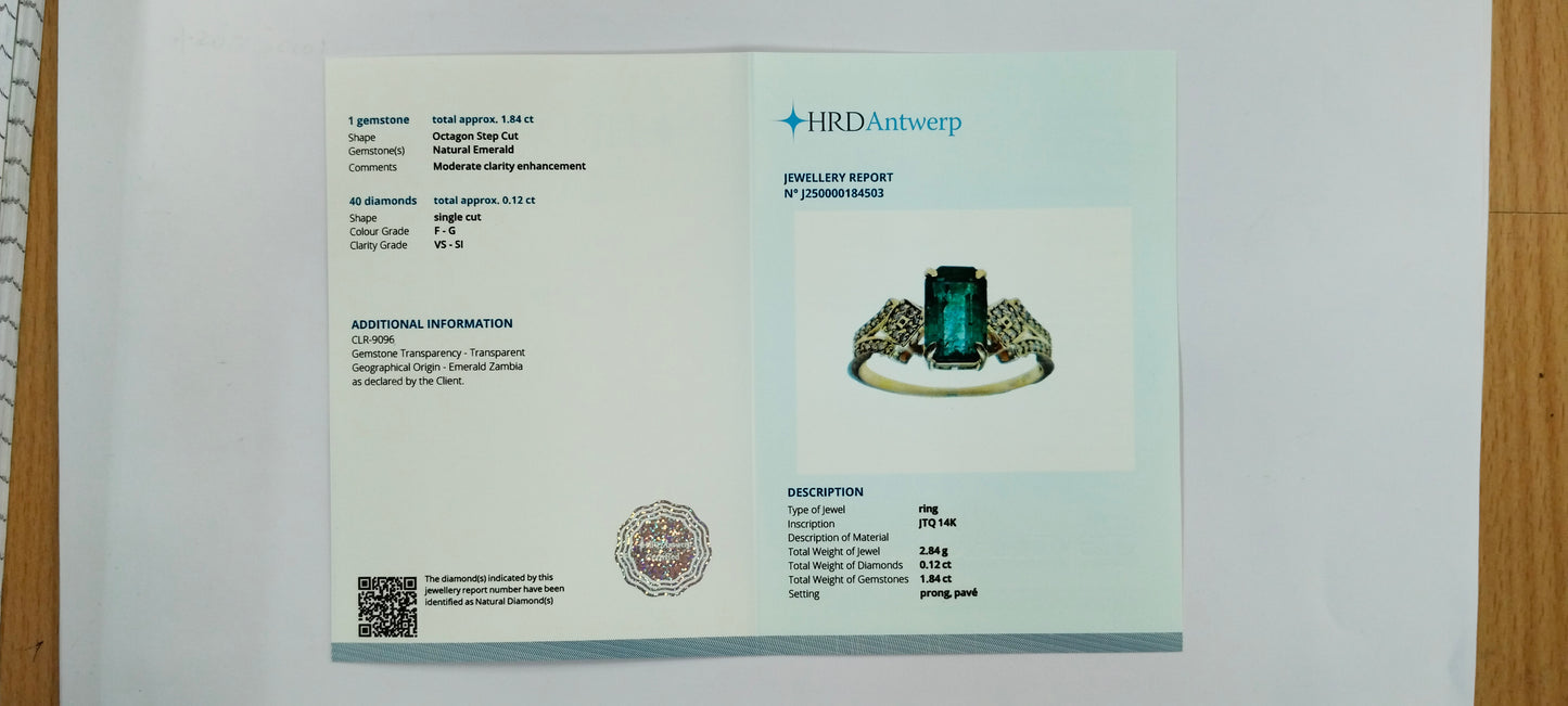 1.96 Ct Octagon Step Cut Natural Emerald 14K Gold Ring