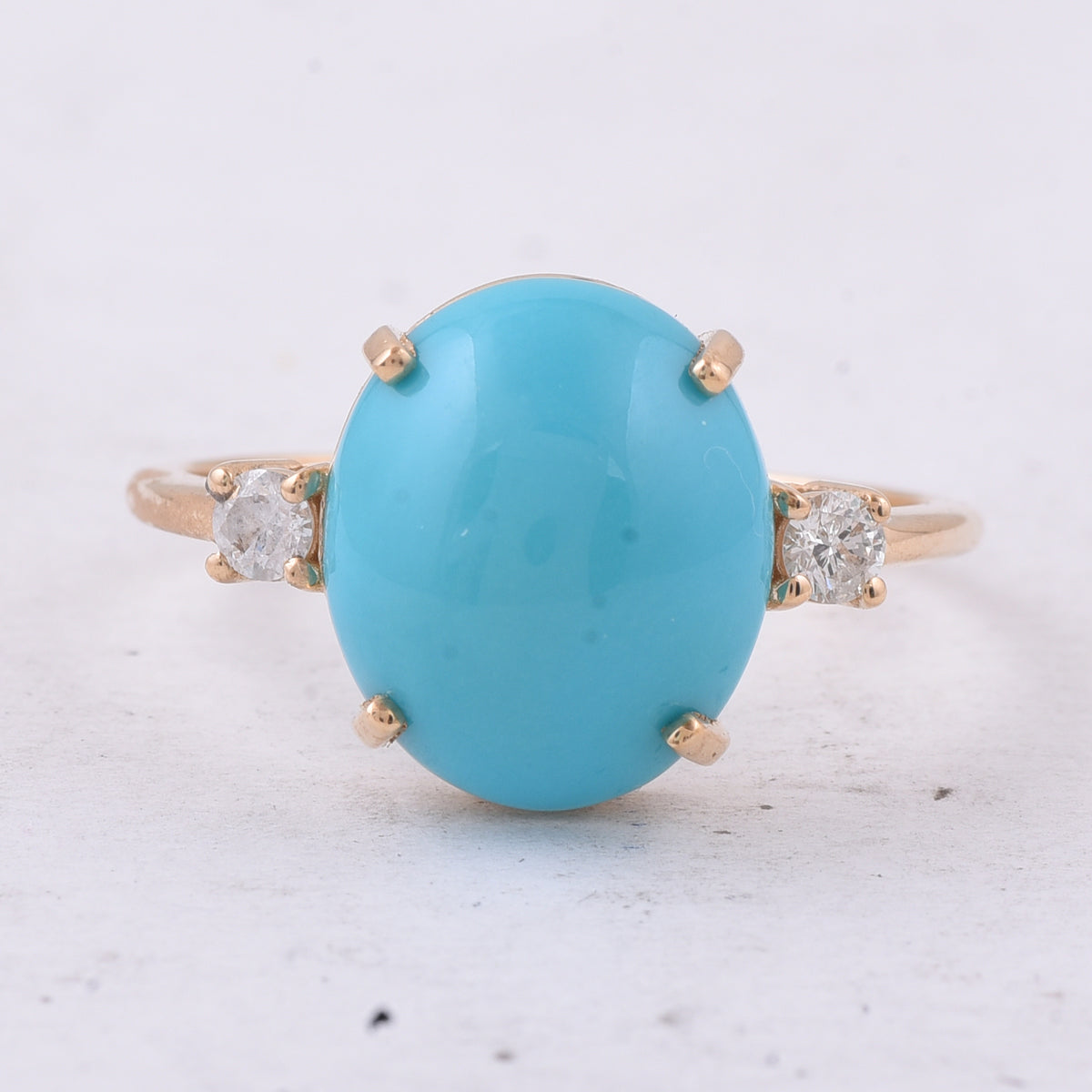 3.88 Ct Oval Cabochon Cut Natural Turquoise 14K Gold Ring