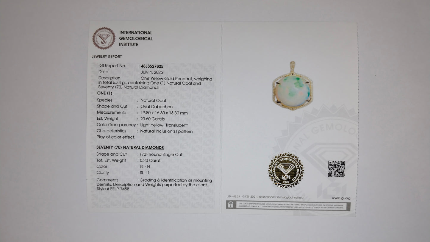 20.80 Ct Oval Cabochon Natural Opal 14K Gold Pendant