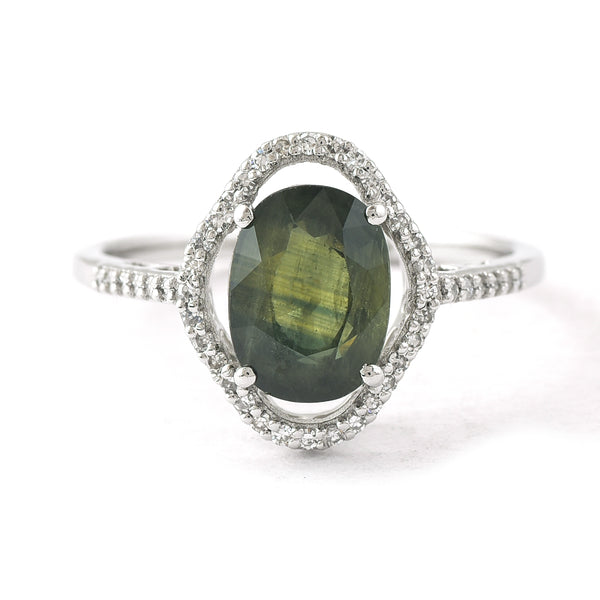 2.52 Ct Oval Mixed Cut Natural Green Sapphire 950 Platinum Ring