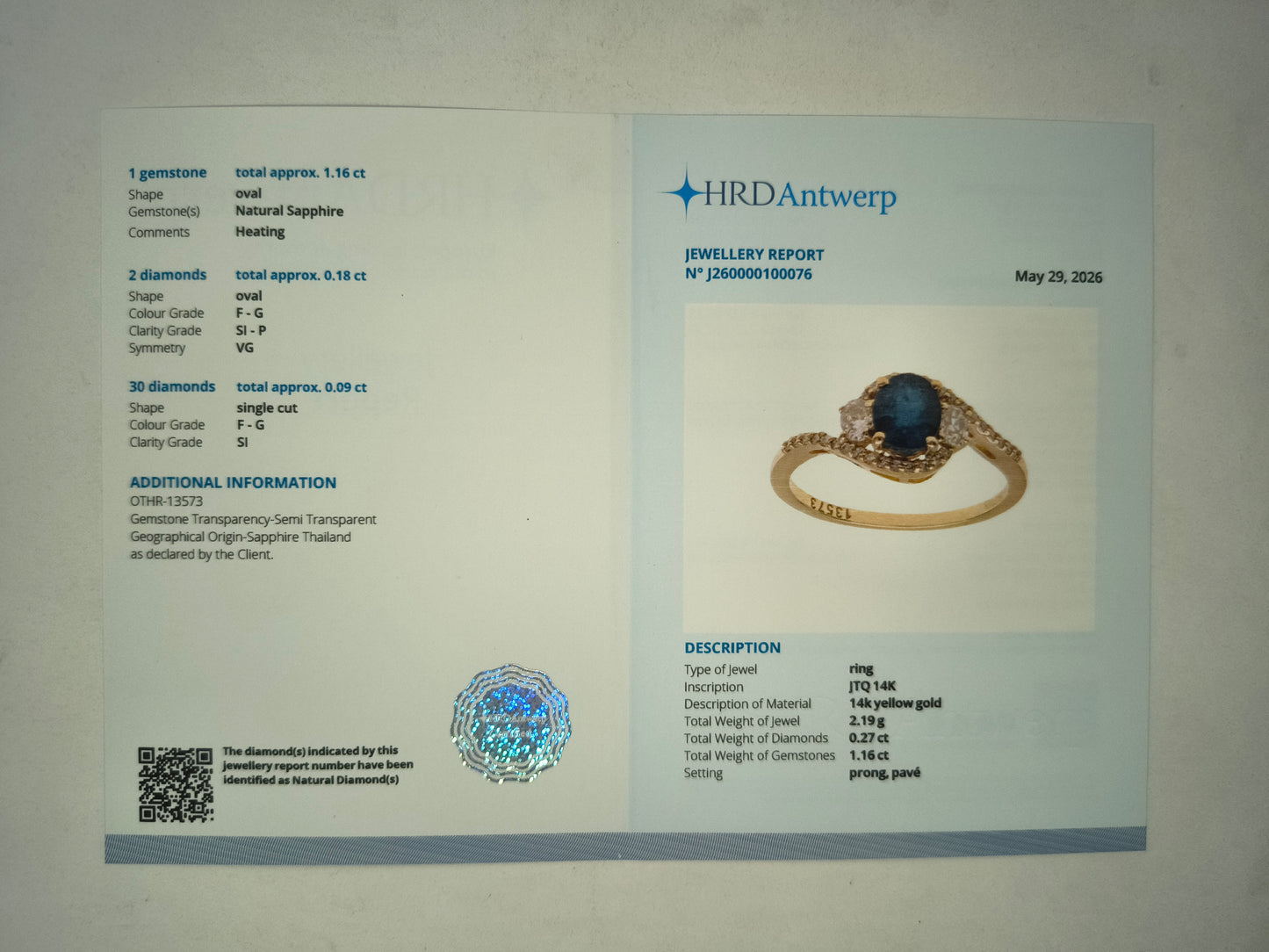 1.43 Ct Oval Mixed Cut Natural Sapphire 14K Gold Ring