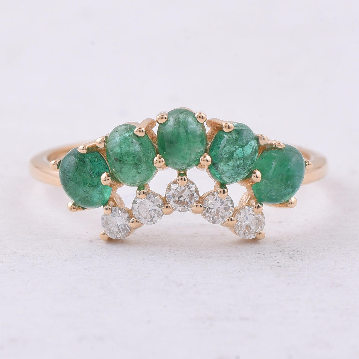 1.32 Ct Oval Cabochon Cut Natural Emerald 14K Gold Ring