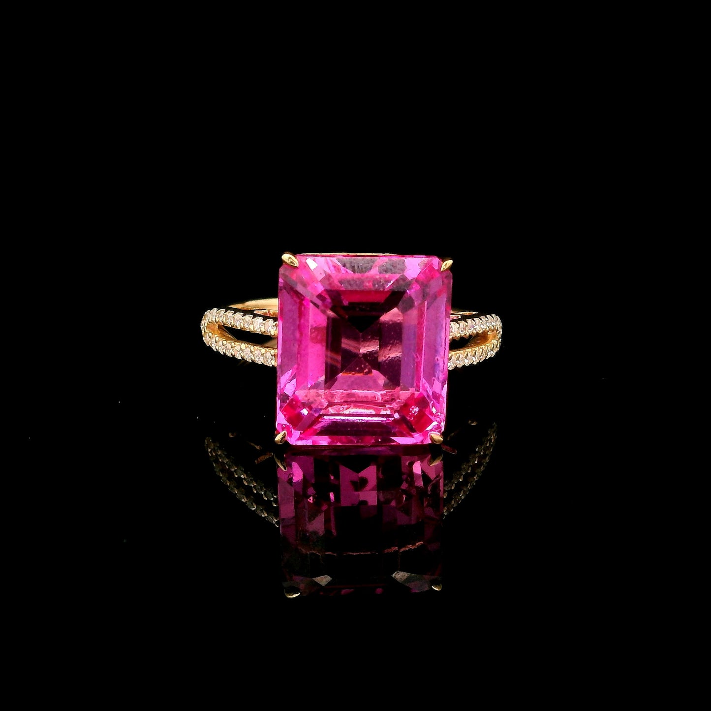 9.99 Ct Octagon Lab Grown Pink Sapphire 14K Gold Ring
