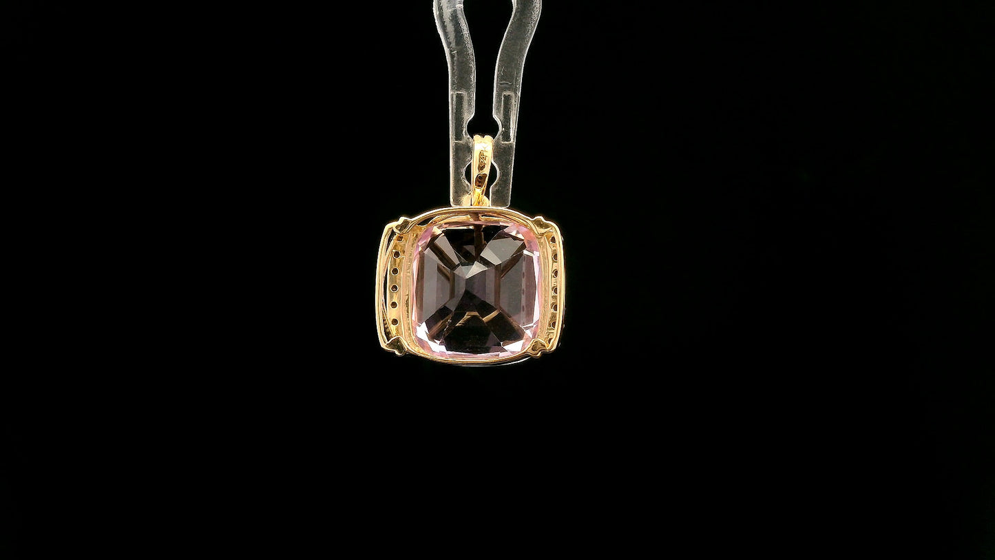 9.32 Ct Cushion Mixed Cut Natural Spodumene Kunzite 14K Gold Pendant