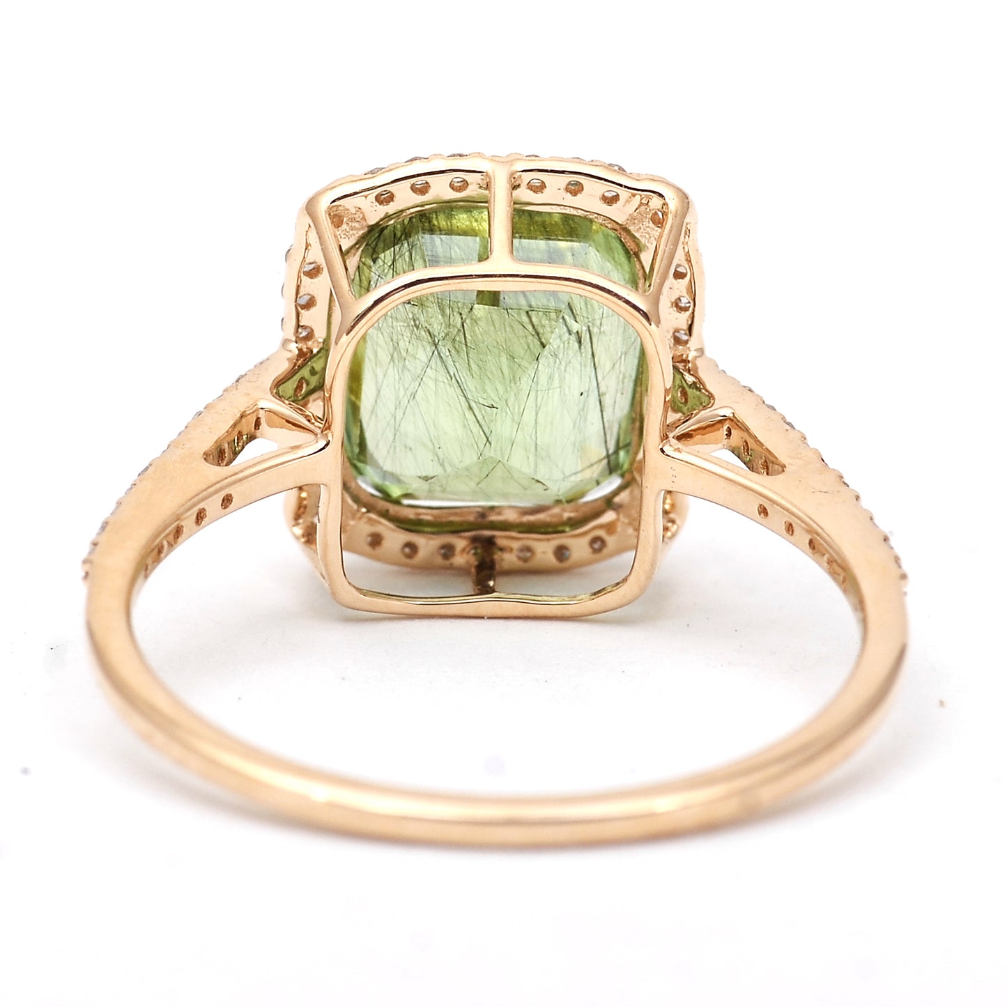 4.10 Ct Cushion Mixed Cut Natural Peridot 14K Gold Ring