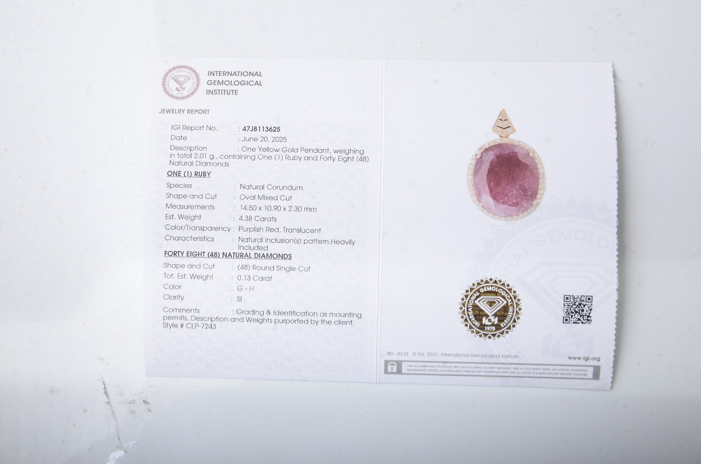 4.51 Ct Oval Mixed Cut Natural Corundum Ruby 14K Gold Pendant