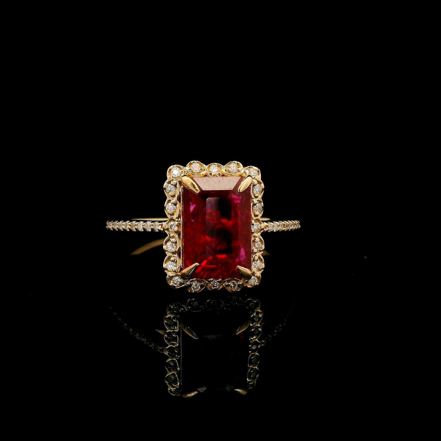 3.06 Ct Emerald Mixed Cut Lab Grown Ruby 14K Gold Ring