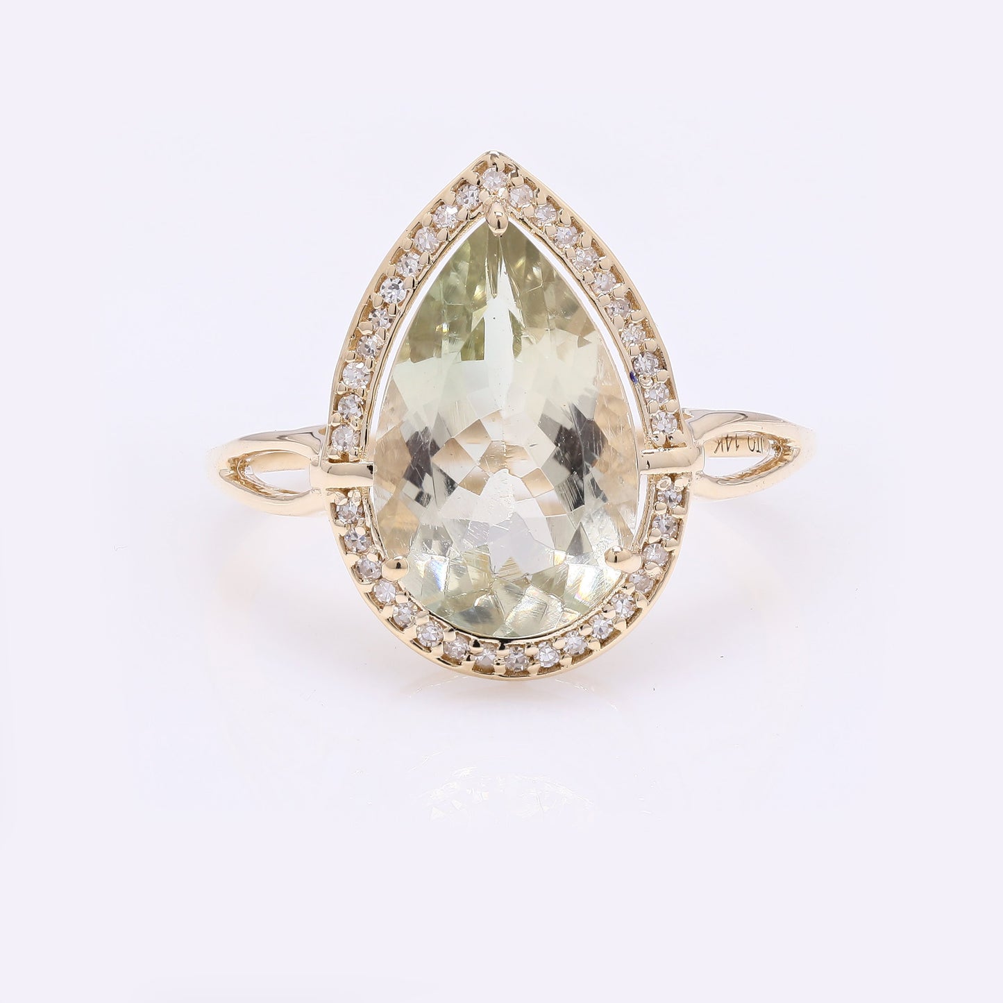 3.46 Ct Pear Mixed Cut Natural Plagioclase Feldspar Sunstone 14K Gold Ring