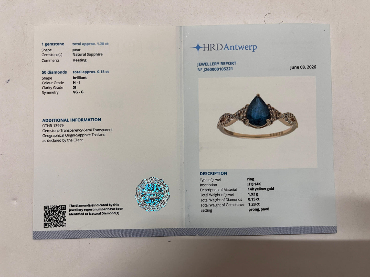1.43 Ct Pear Mixed Cut Natural Sapphire 14K Gold Ring
