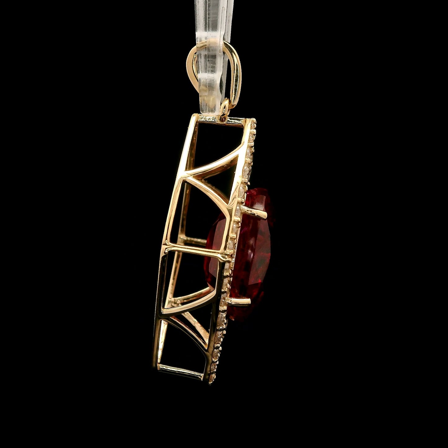 6.19 Ct Oval Mixed Cut Lab Grown Ruby 14K Gold Pendant