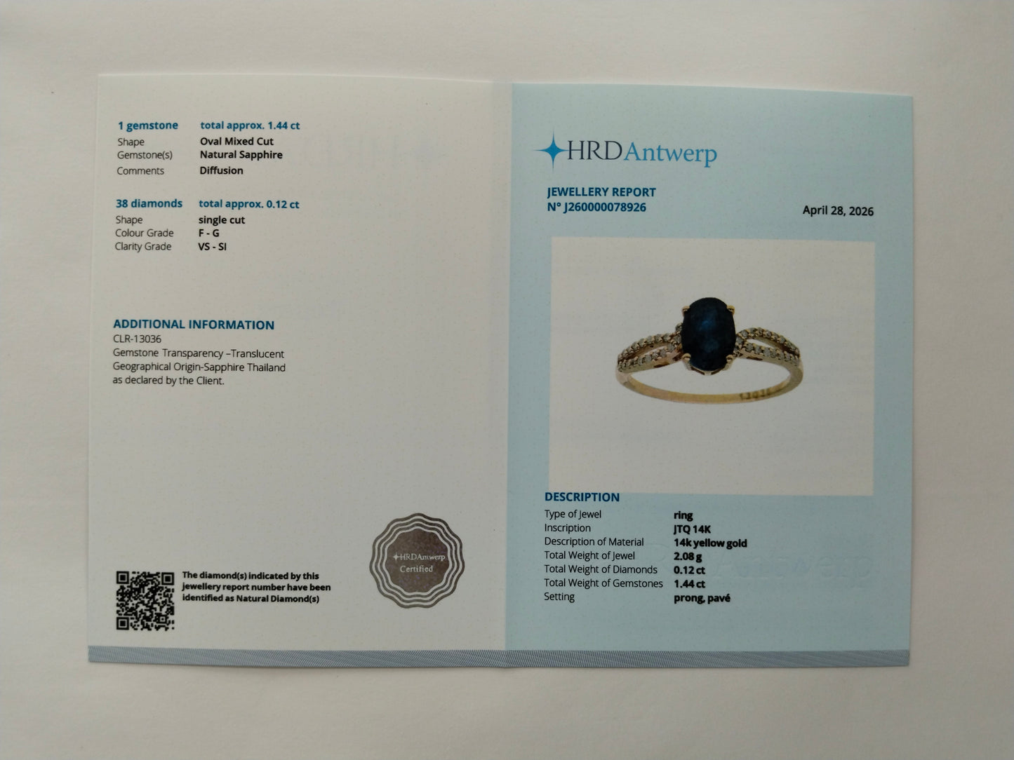 1.56 Ct Oval Mixed Cut Natural Sapphire 14K Gold Ring