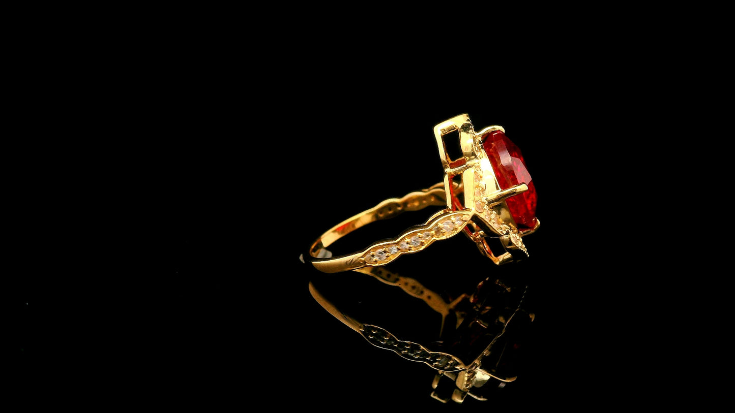 5.97 Ct Cushion Lab Grown Ruby 14K Gold Ring