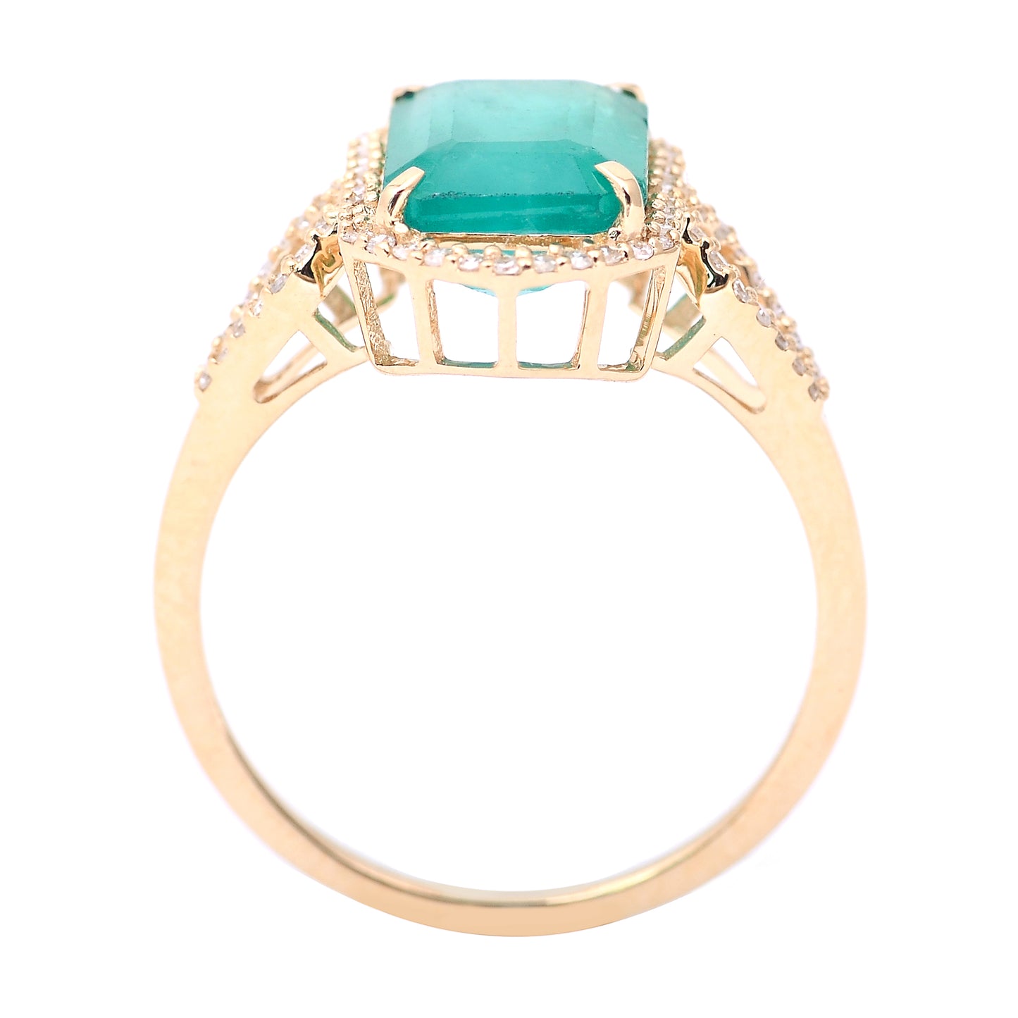 3.14 Ct Octagon Step Cut Natural Emerald 14K Gold Ring