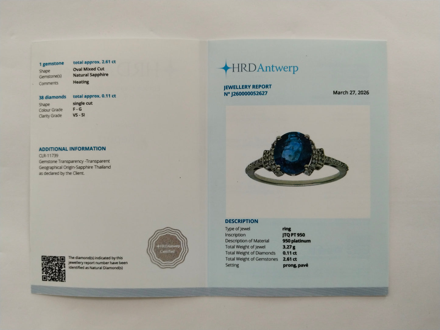 2.72 Ct Oval Mixed Cut Natural Sapphire 950 Platinum Ring