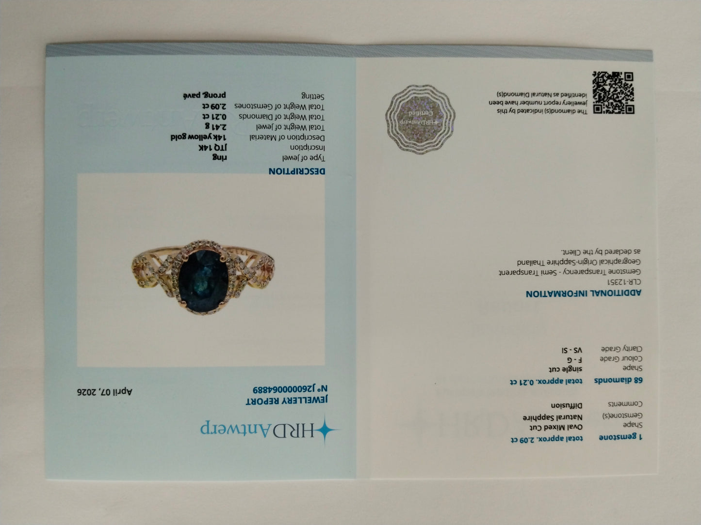 2.30 Ct Oval Mixed Cut Natural Sapphire 14K Gold Ring