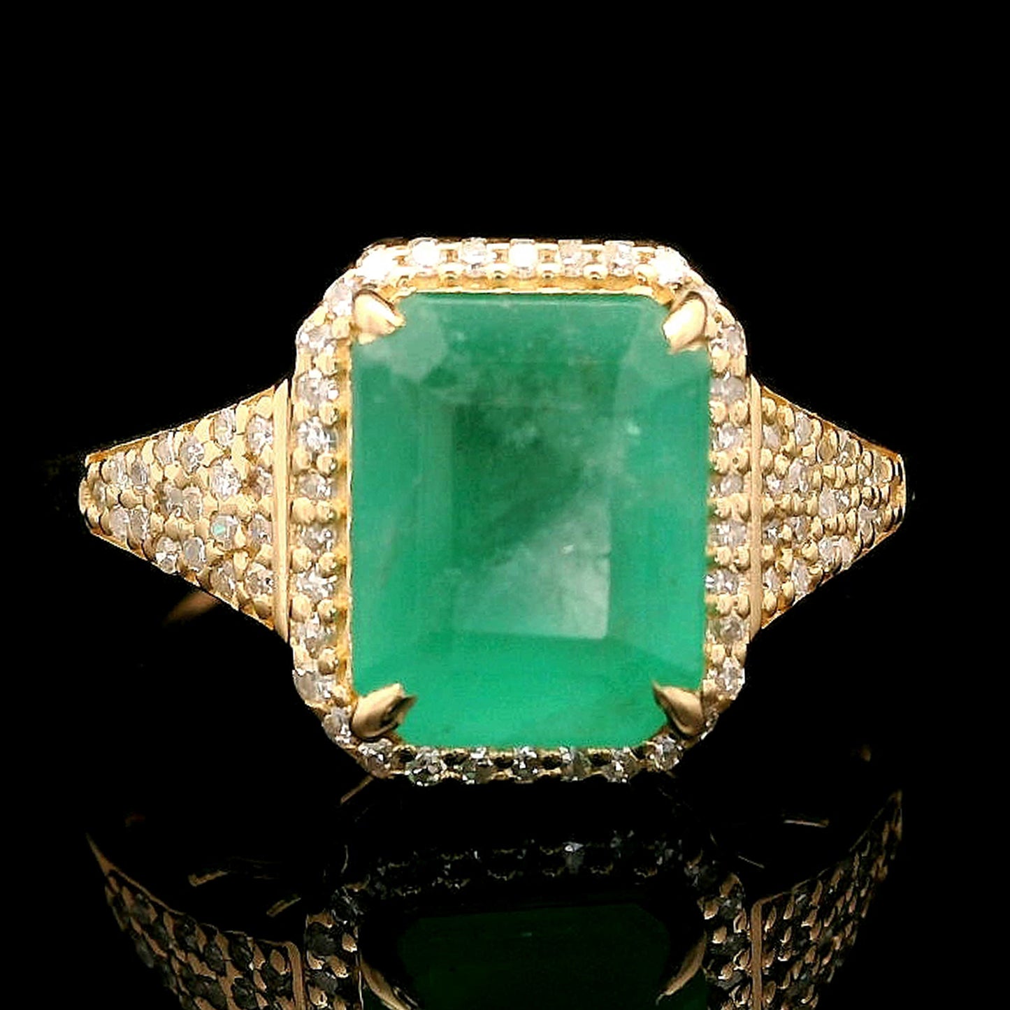3.21 Ct Octagon Step Cut Natural Emerald 14K Gold Ring