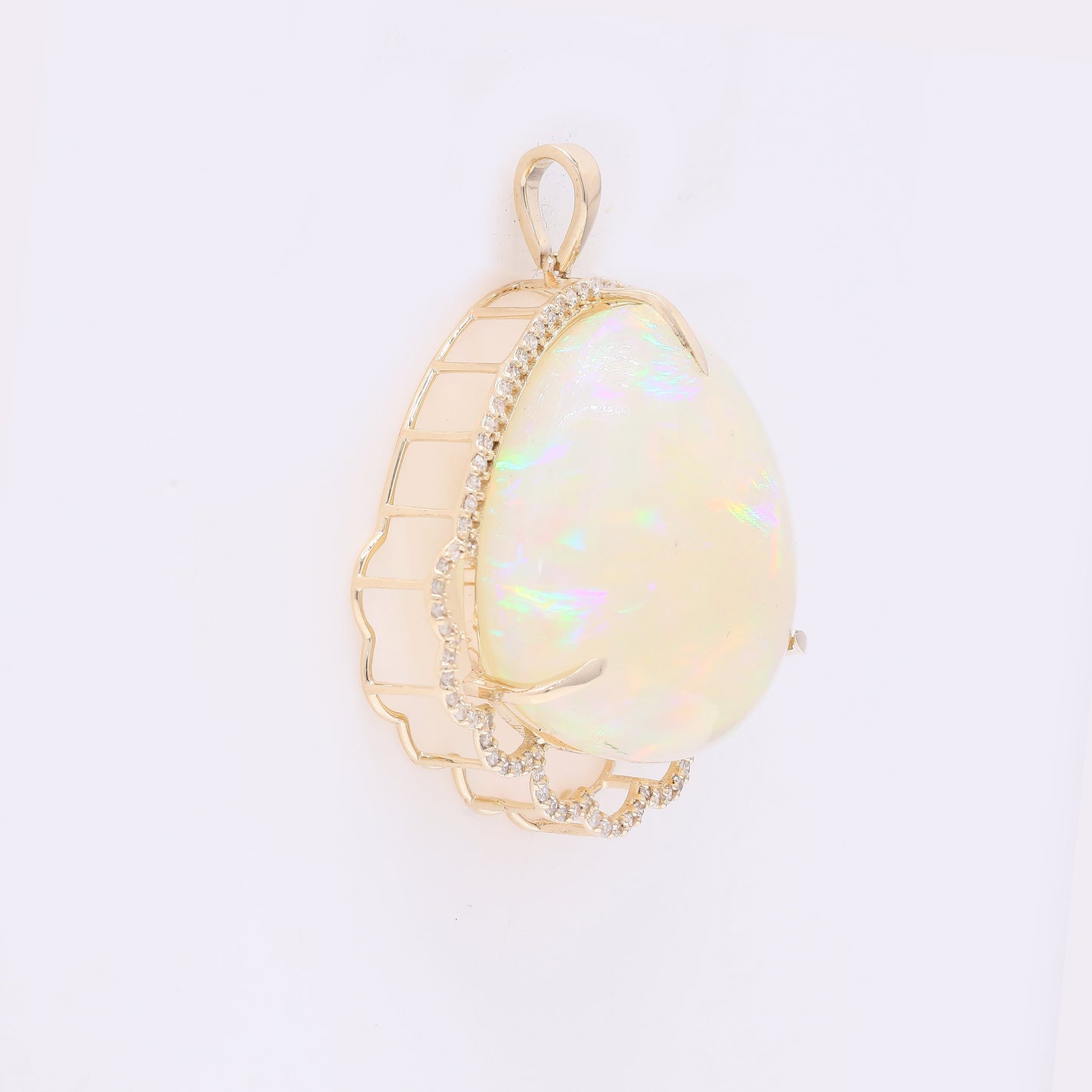 27.10 Ct Pear Cabochon Natural Opal 14K Gold Pendant