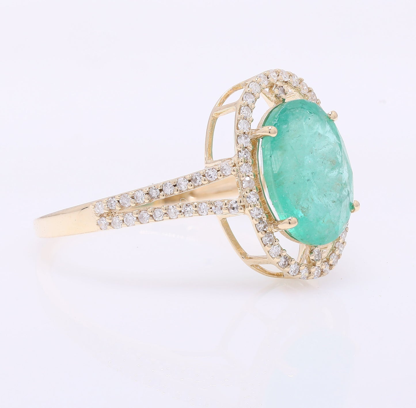 2.46 Ct Oval Mixed Cut Natural Emerald 14K Gold Ring
