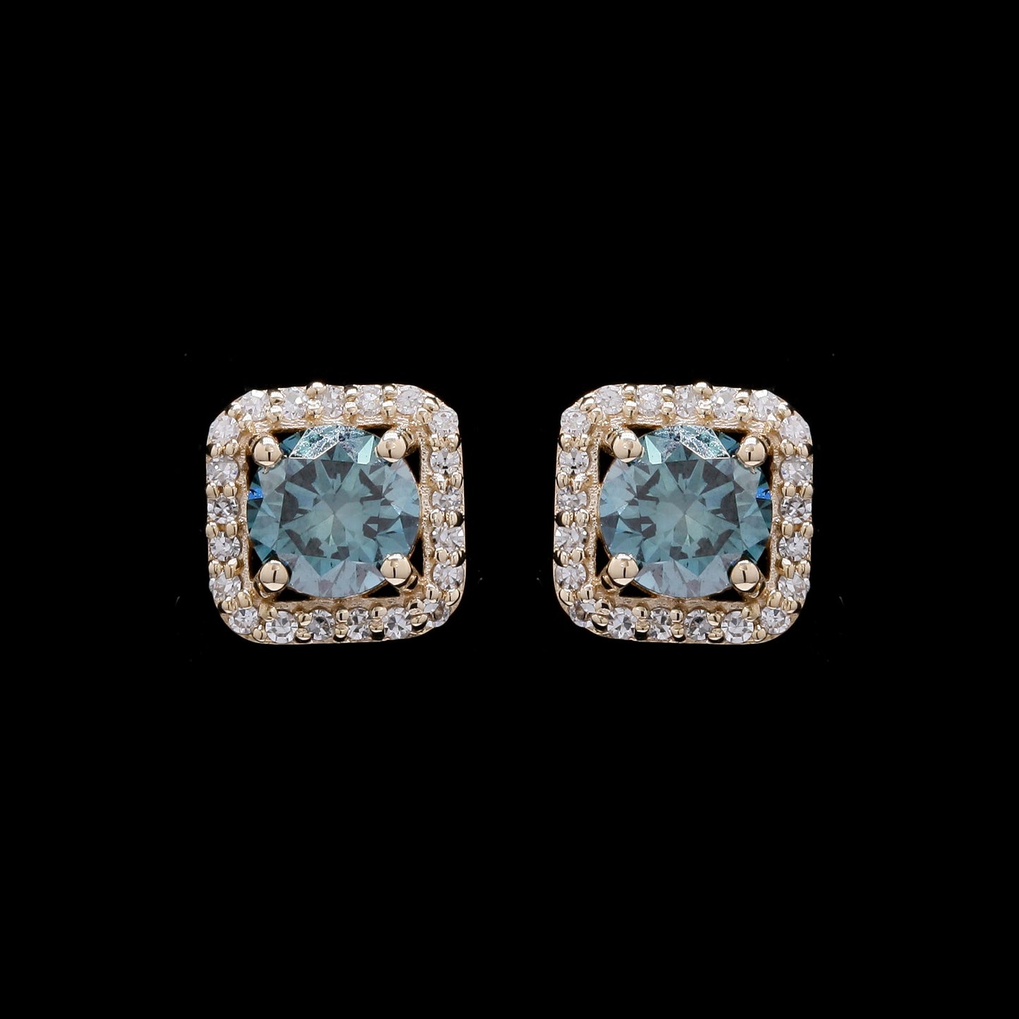 0.99 Ct Round Blue Diamond 14K Gold Earrings