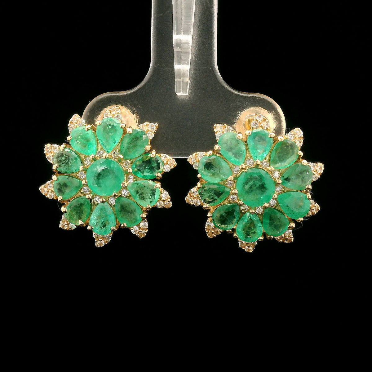 3.76 Ct Round Emerald 14K Gold Earrings
