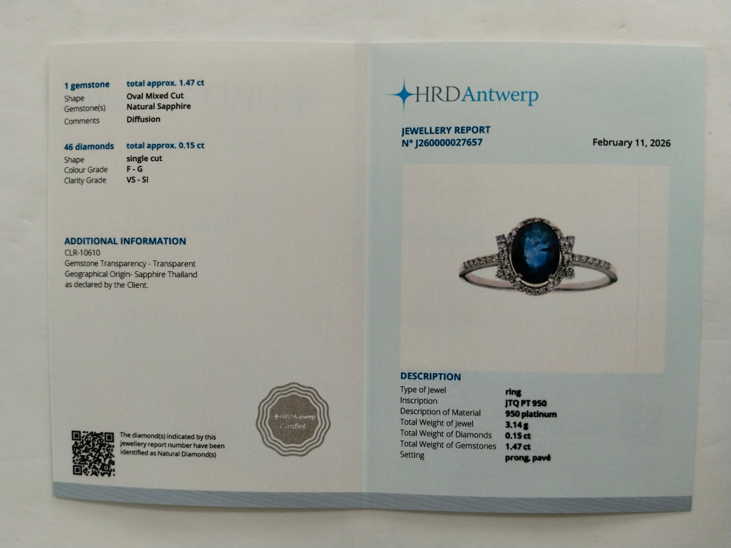 1.62 Ct Oval Mixed Cut Natural Sapphire 950 Platinum Ring