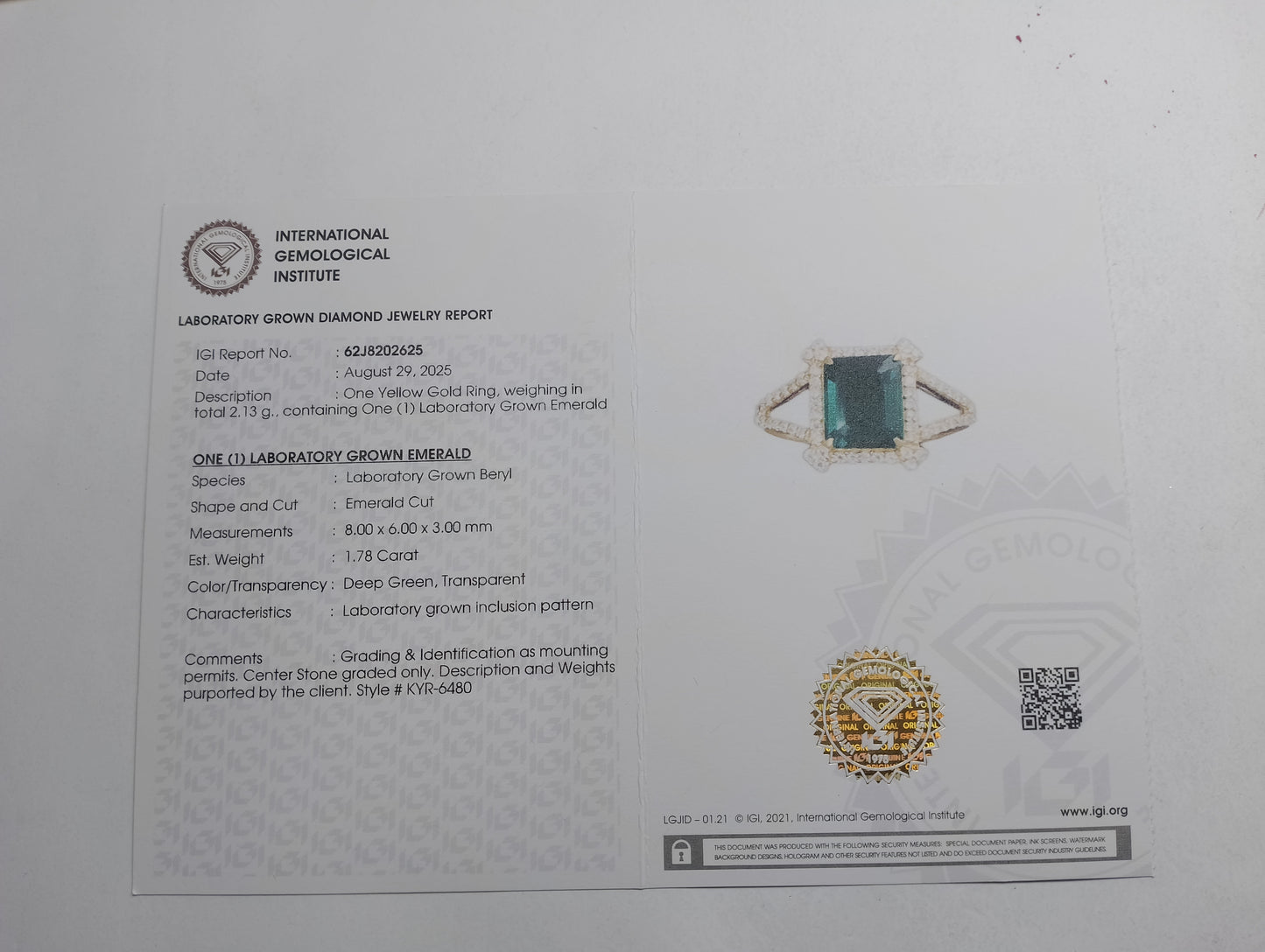 2.00 Ct Emerald Cut Lab Grown Emerald 14K Gold Ring