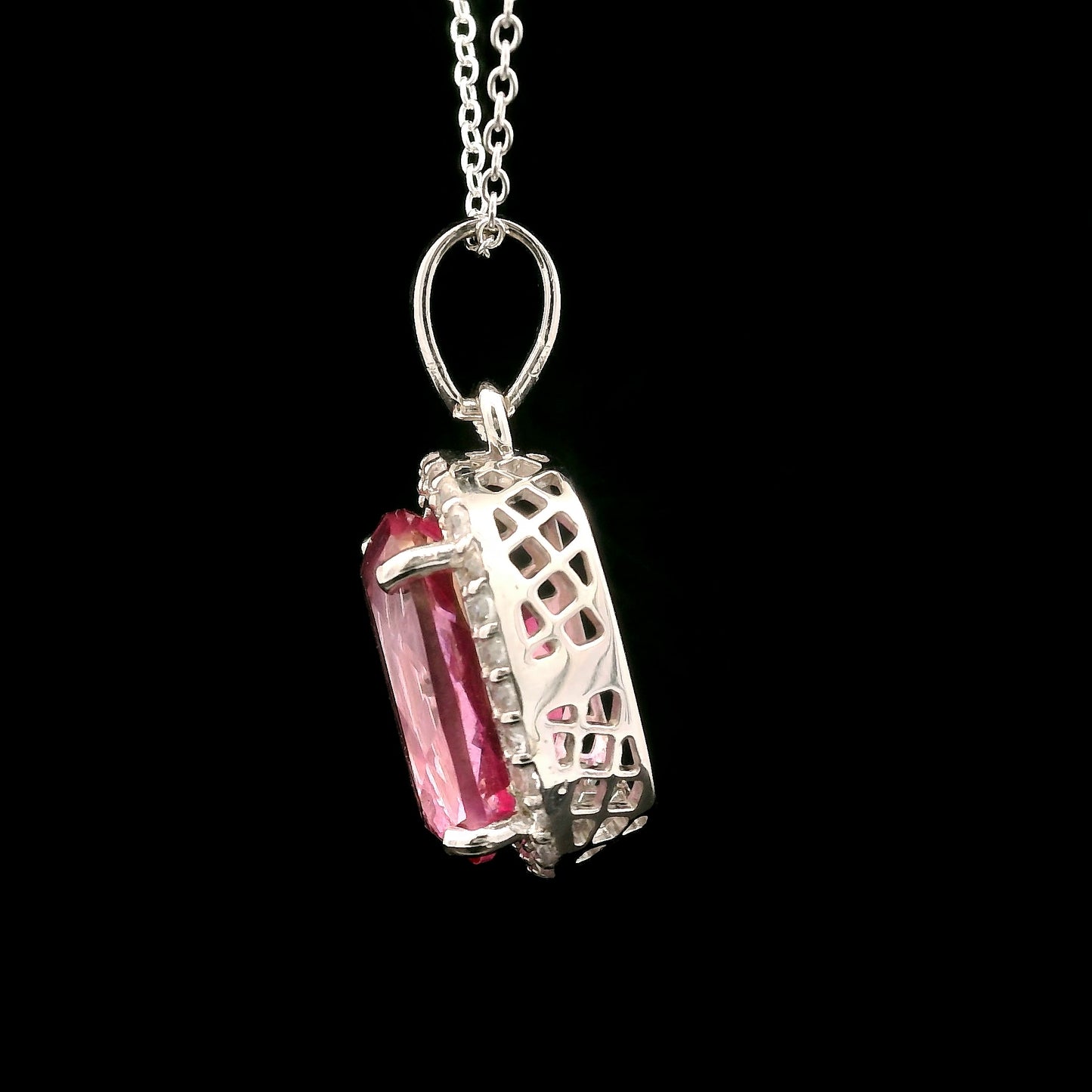 9.58 Ct Cushion Pink Topaz, White Zircon 925 Sterling Silver Pendant