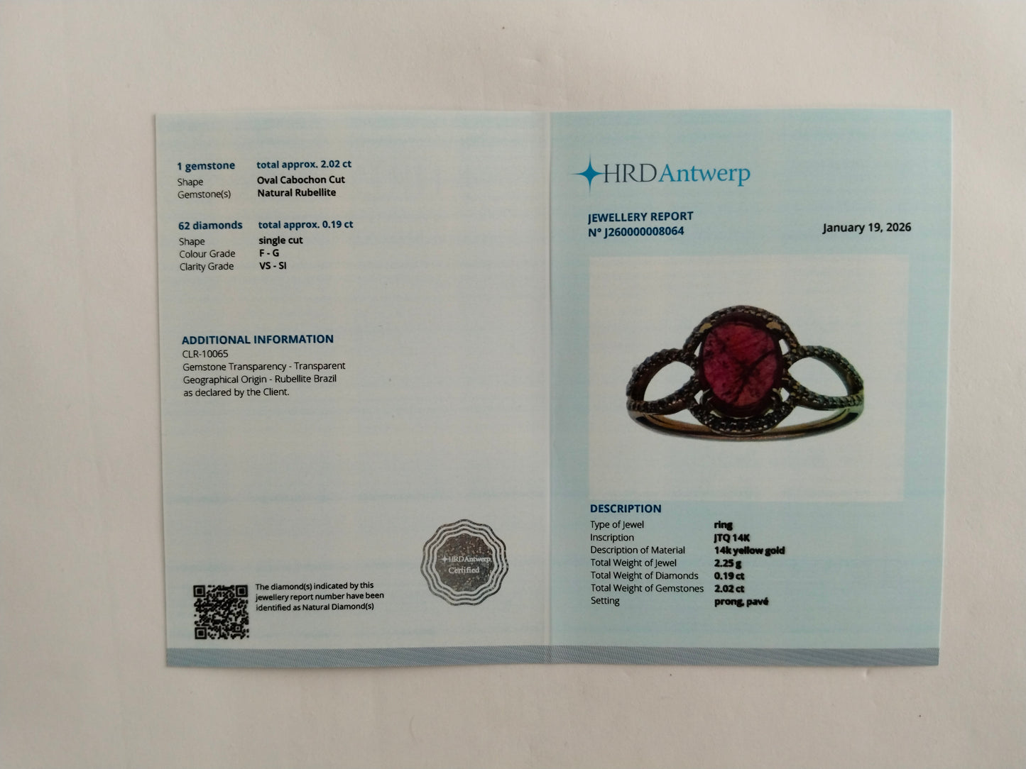 2.21 Ct Oval Cabochon Cut Natural Rubellite 14K Gold Ring