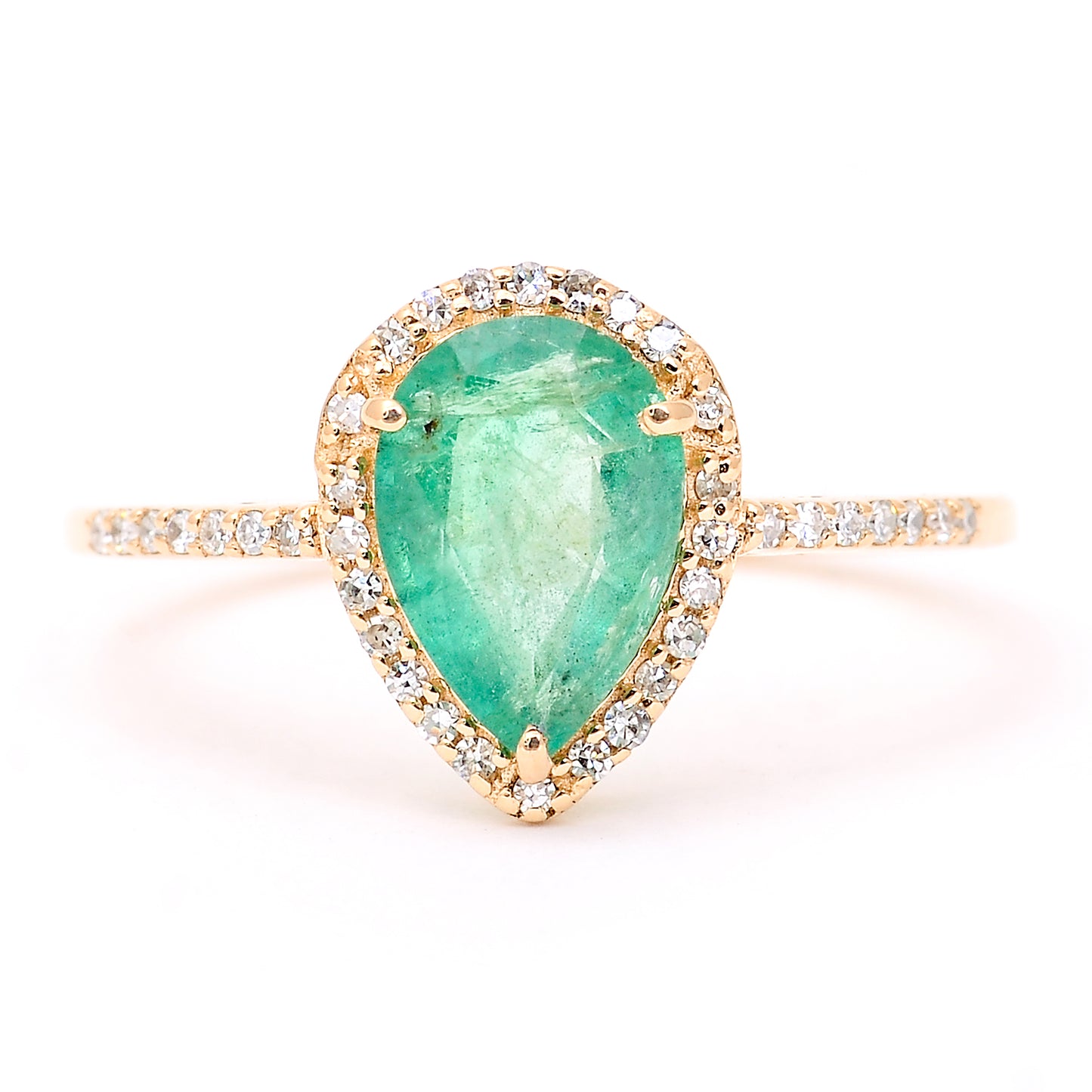 1.35 Ct Pear Mixed Cut Natural Emerald 14K Gold Ring