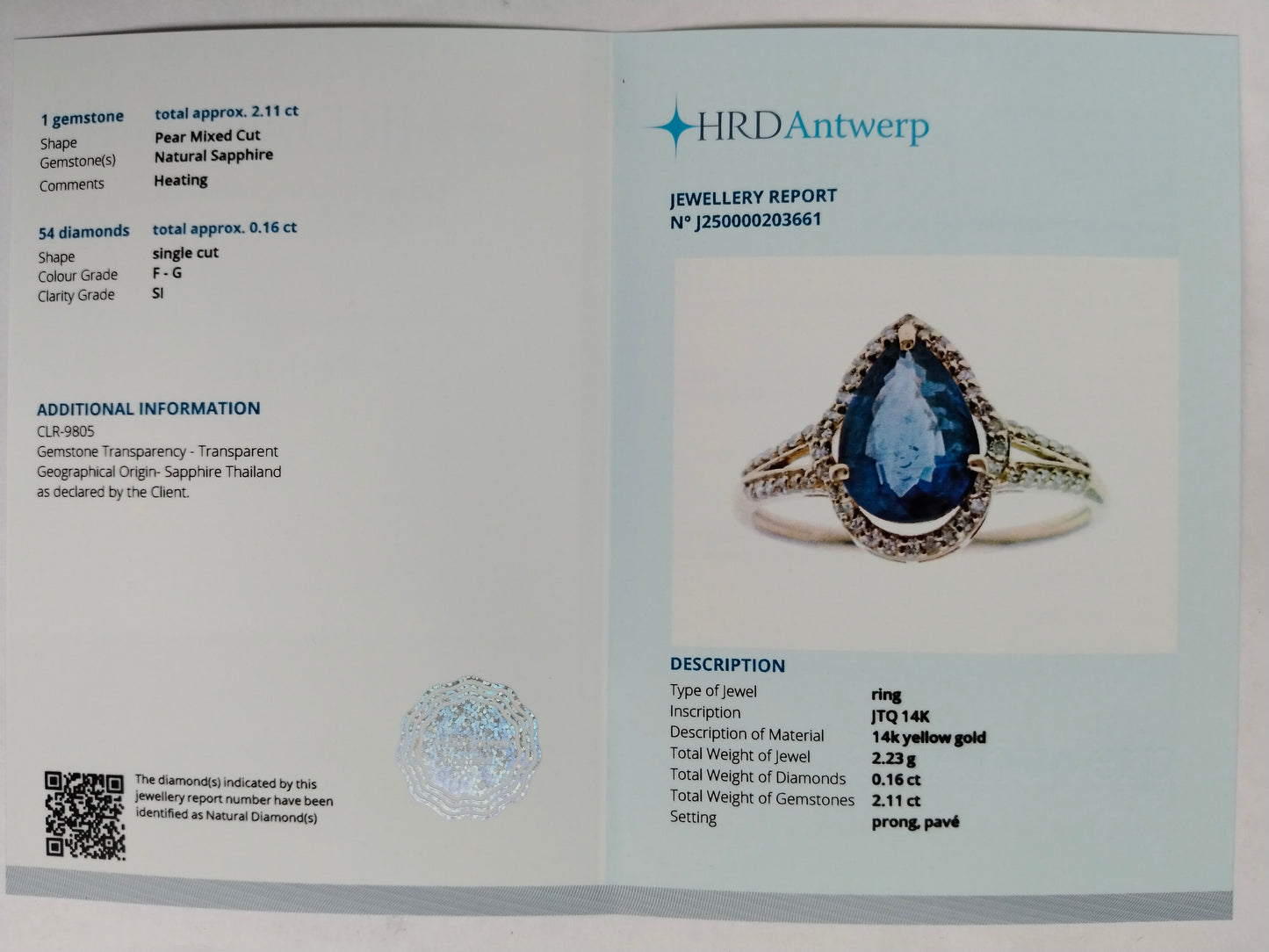 2.27 Ct Pear Mixed Cut Natural Sapphire 14K Gold Ring