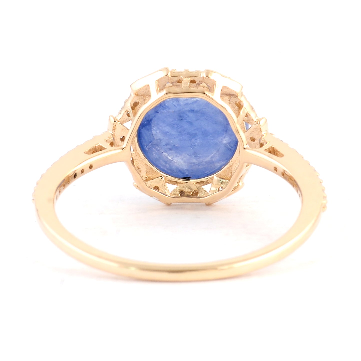 3.97 Ct Round Cabochon Natural Corundum Sapphire 14K Gold Ring