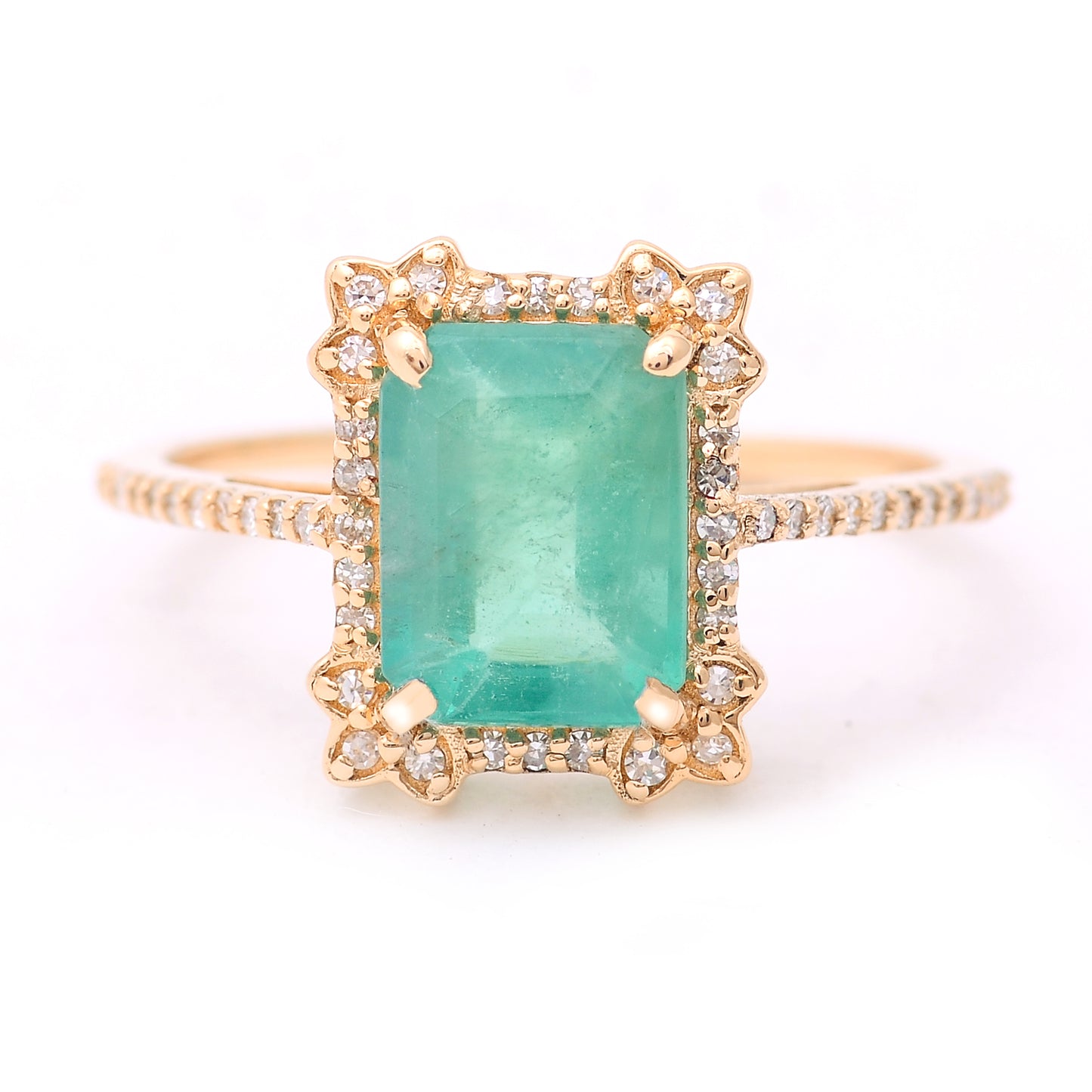 2.26 Ct Octagon Step Cut Natural Emerald 14K Gold Ring