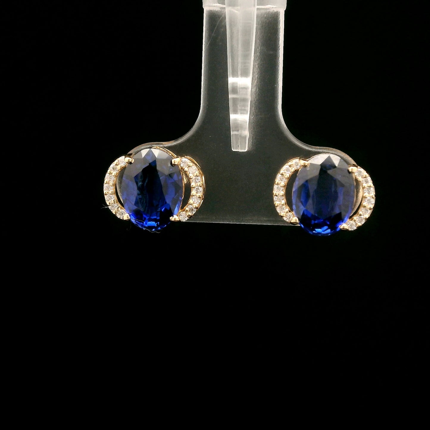 3.46 Ct Oval Mixed Cut Lab Grown Sapphire 14K Gold Earrings
