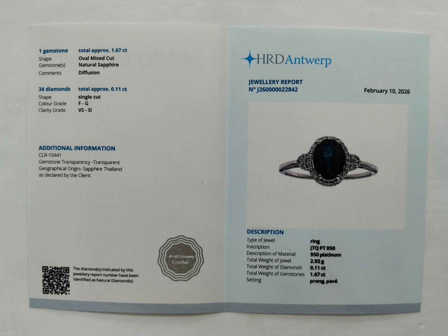 1.78 Ct Oval Mixed Cut Natural Sapphire 950 Platinum Ring