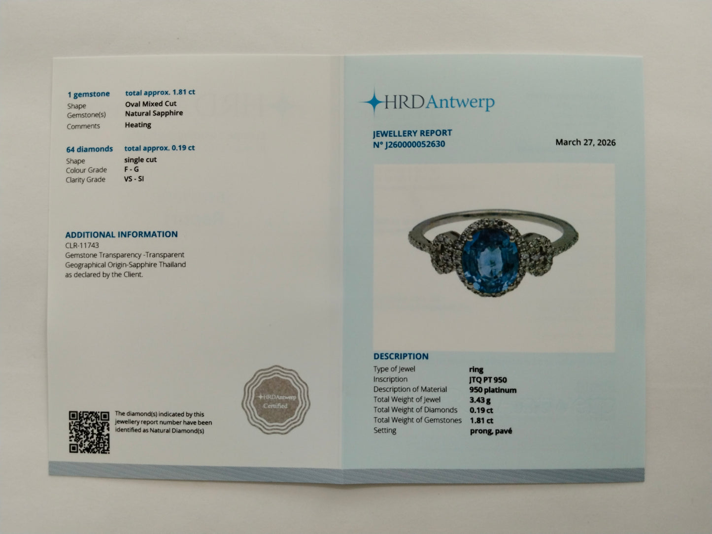 2.00 Ct Oval Mixed Cut Natural Sapphire 950 Platinum Ring