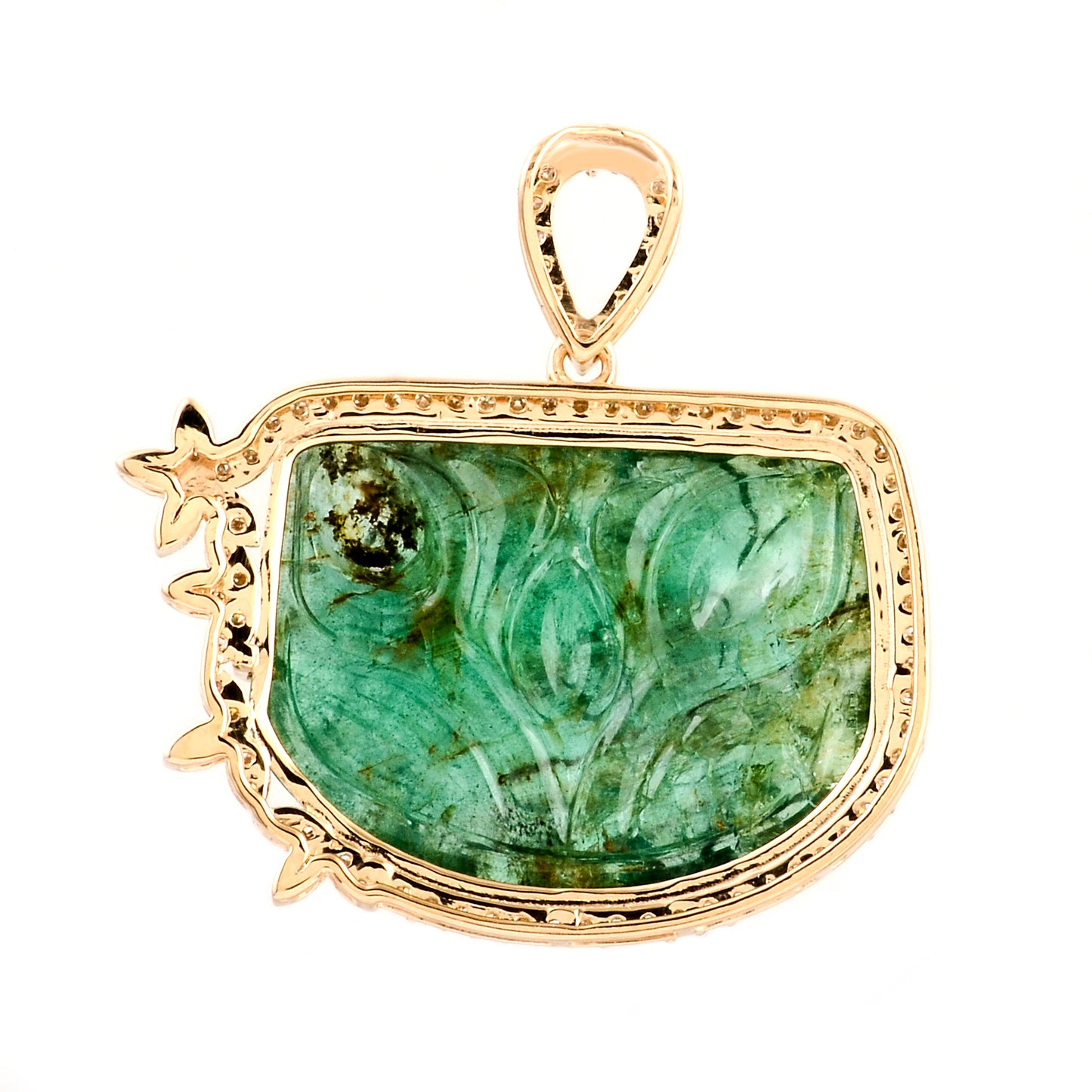 15.29 Ct Fancy Carving Emerald 14K Gold Pendant