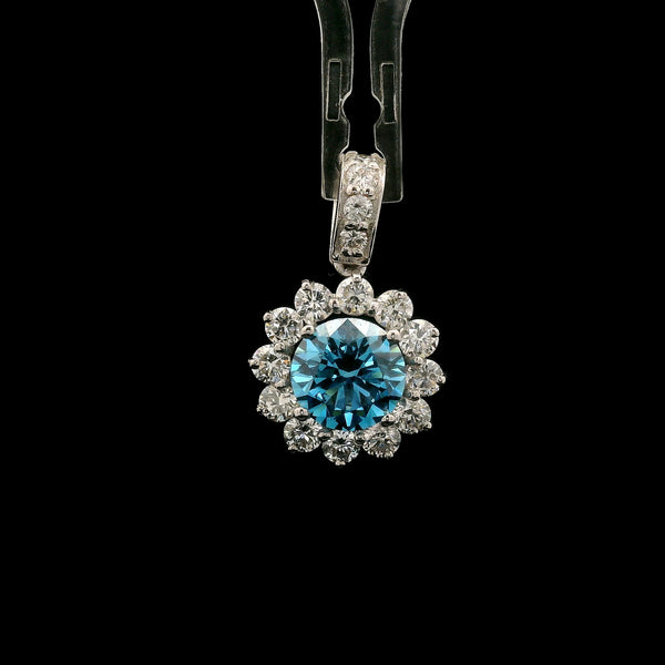 2.44 Carats Blue Lab Grown Diamond 14K Gold Pendant
