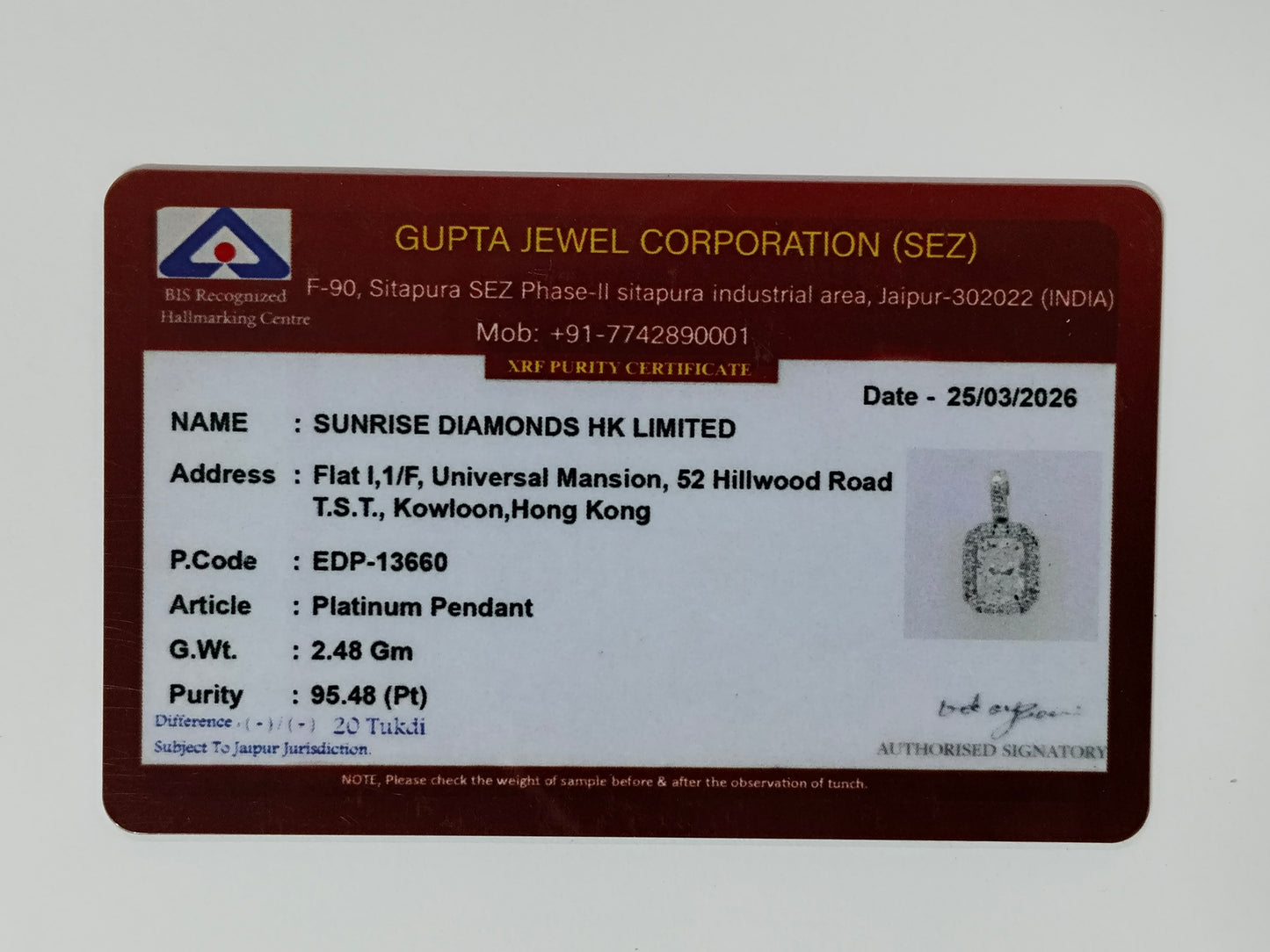 2.38 Ct Cushion Modified Brilliant Lab Grown Diamond 950 Platinum Pendant